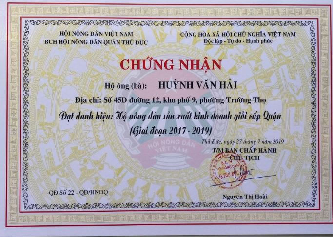 bằng khen vườn mai sáu hải