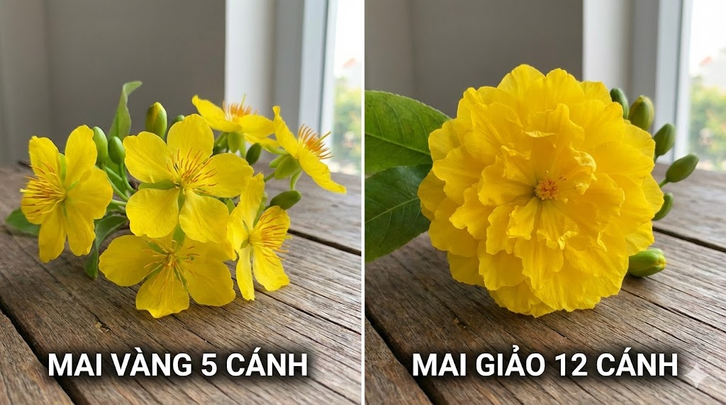 so sánh các loại bông mai 5 cánh và 12 cánh